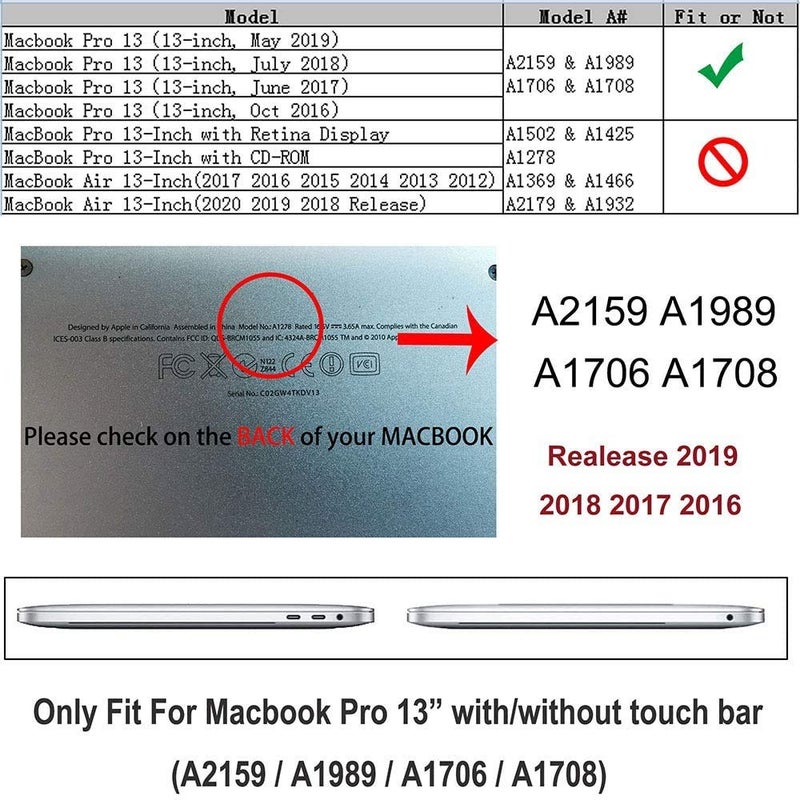 Ruban MacBook Pro 13-inch Hard Shell Case, Compatible with 2016-2019 Models A2159 A1989 A1706 A1708, with/Without Touch Bar (Crystal Clear) - Image 2
